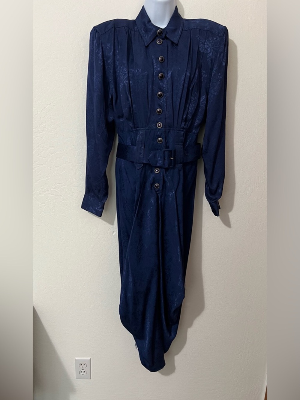 Karen Alexander Vintage Royal Blue Button-Front Belted Dress Made in USA